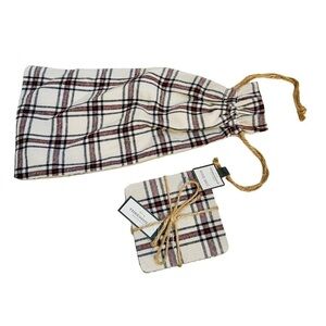 Threshold Plaid Holiday Christmas Fabric Drawstring Wine Bag and four Coasters